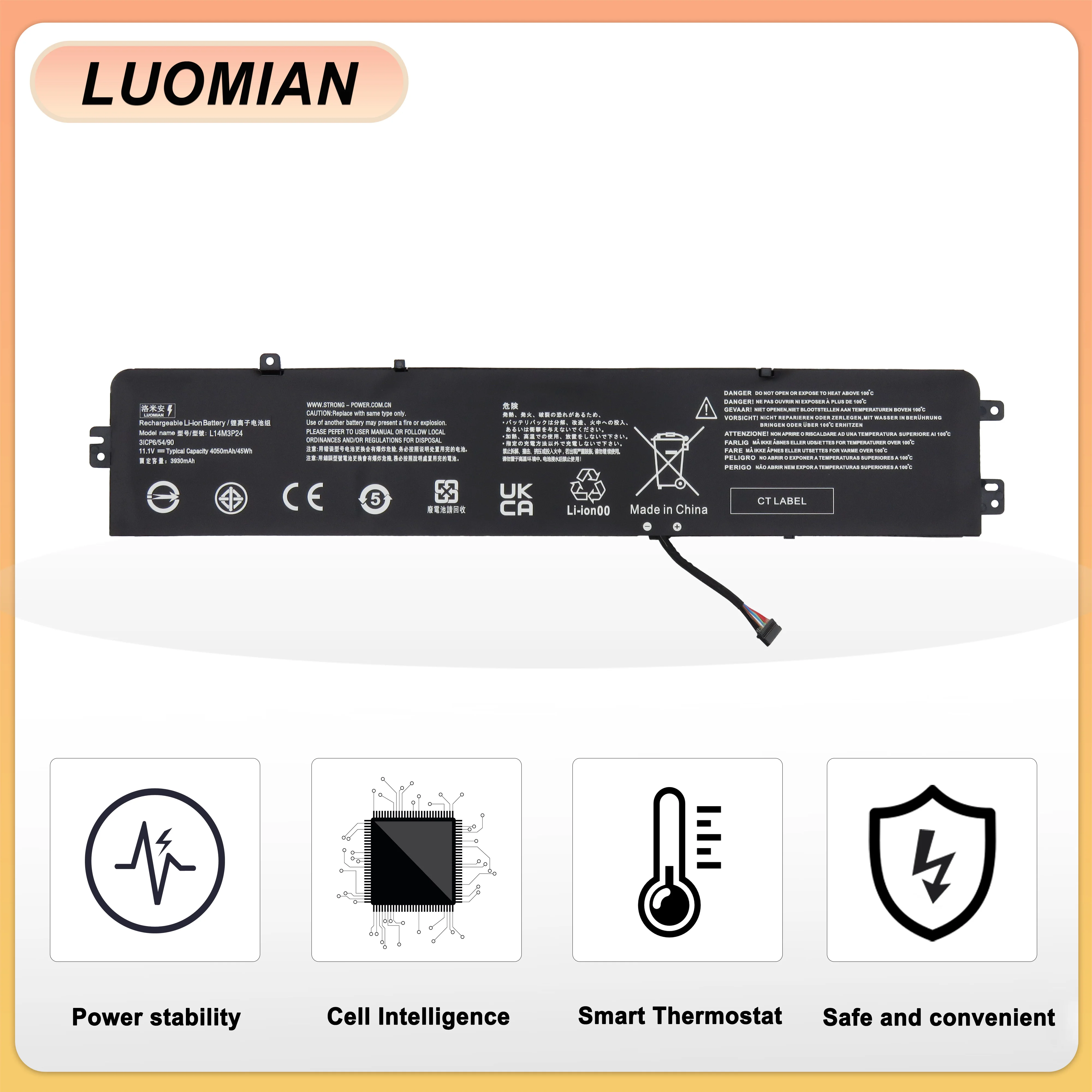 LUOMIAN  L14M3P24 Laptop Battery For Lenovo IdeaPad Xiaoxin 700 Y700 Y720 14ISK Legion Y520 E520 R720 Series L14S3P24 L16M3P24