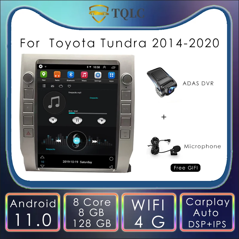 

12.1'' Car Radio Android Tesla Style Screen For Toyota Tundra 2015-2020 Car Multimedia Carplay Audio Radio Head Unit 64G WIFI