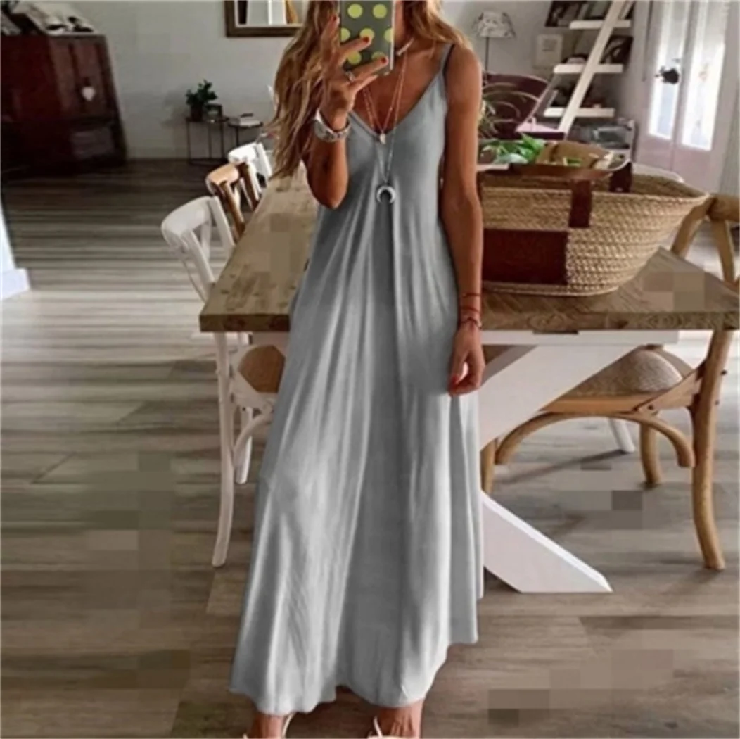 

Women's V sleeveless gradient sleeve print long skirt