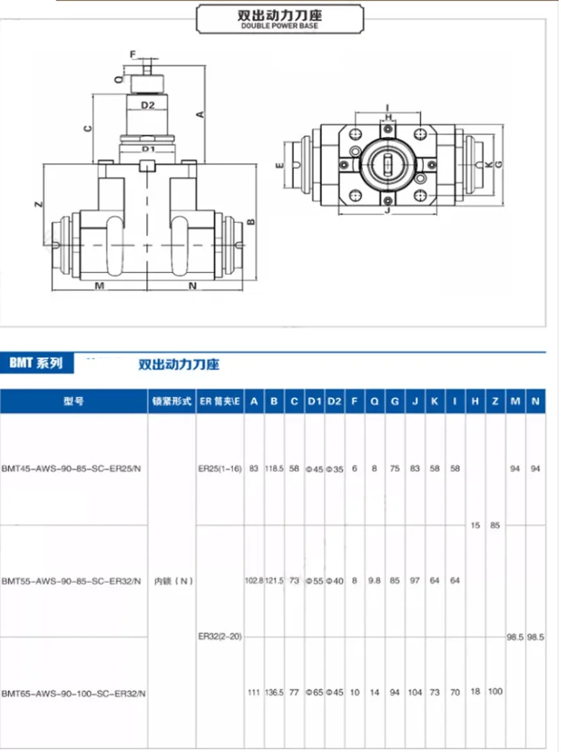 BMT40 BMT45 BMT55 BMT65 CNC 90 Degree Double-Output Driven Tool Holder CNC Lathe Driven Tool Holder