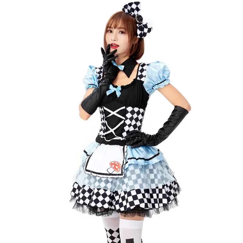 Halloween Classic Alice In Wonderland Maid Sweet Lolita Cosplay Costume Blue Party Anime Alice Dream Fancy Dress With Stockings