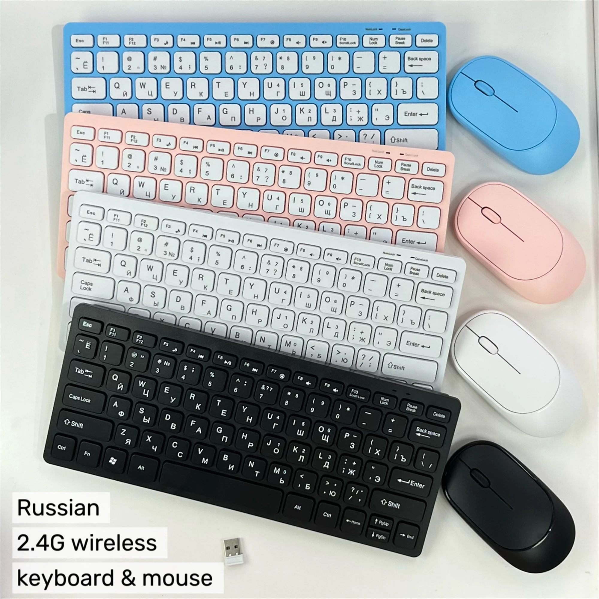 Japanese Spanish Russian Korean 2.4G Wireless Keyboard and Mouse Mini Combo Set For Notebook Laptop Mac Desktop PC Computer