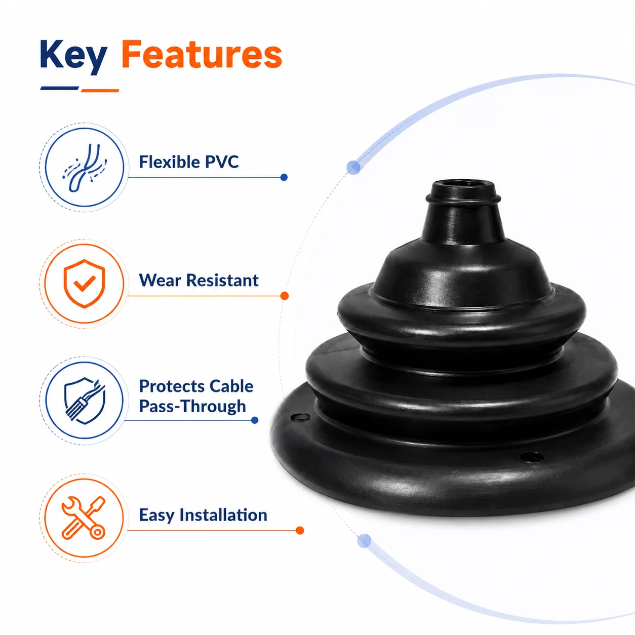 Black Marine Cable Boot for Boat Rigging Wire Harness, Steering Throttle Shift Cables, Waterproof Grommet for Yacht and RV