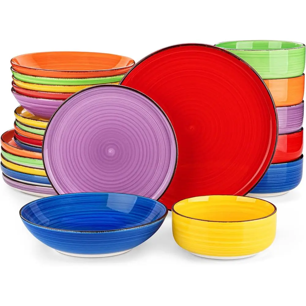 

Наборы столовой посуды, 24 предмета, набор каменной посуды на 6 годов, обеденные тарелки с набором мисок, можно мыть в посудомоечной машине и в микроволновой печи, многоцветные