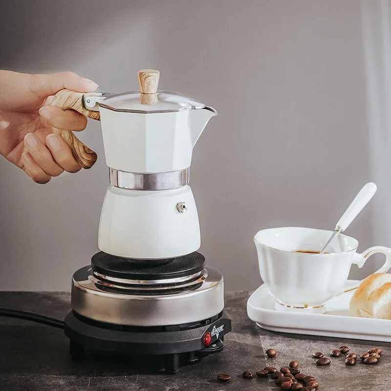 150ml/300ml Moka Pot Espresso Pot Wooden Handle Italian Style Cafe Tools Kitchen Coffee Maker