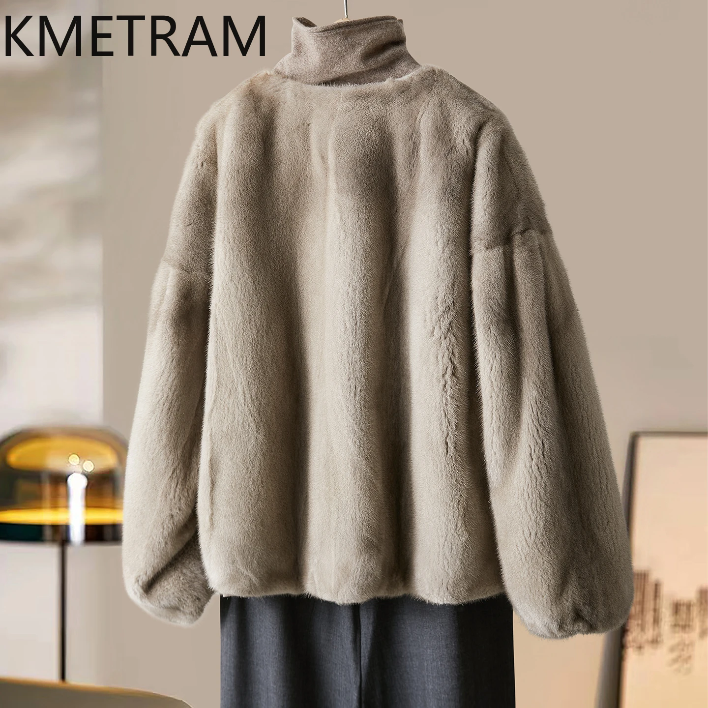 KMETRAM 100%天然ミンク毛皮レディースジャケットショート丈新作アウターウェアVネックコート女性用冬2025 шуба женская