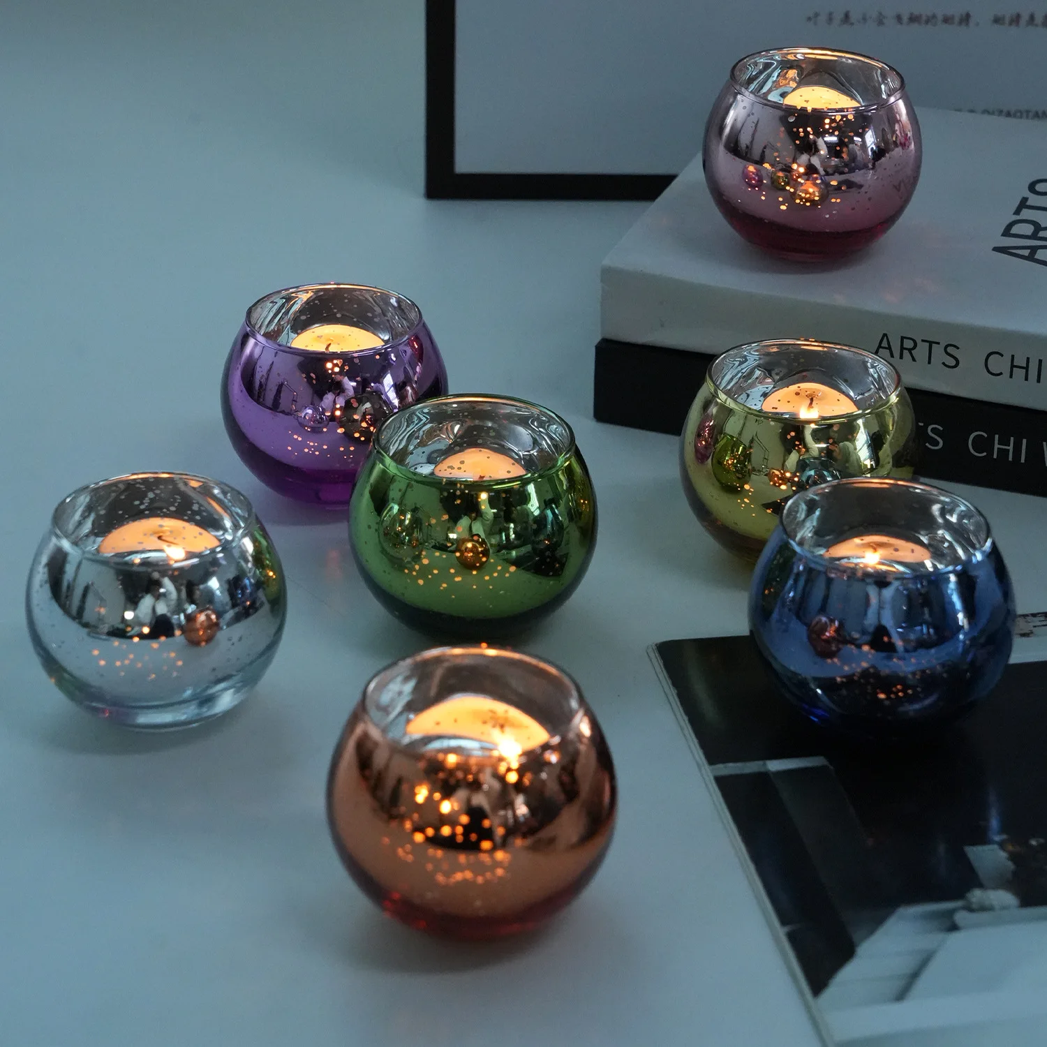 Set of 12 Transparent Glass Candle Holders for Engagement, Wedding, Party & Gifts 12pcs Colorful Choices Atmosphere Decoration