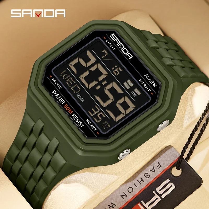 SANDA New Digital Electronic Watch 5Bar Waterproof LED Luminous Student Sport Multifunctional Chronograph Fashion Men Watch