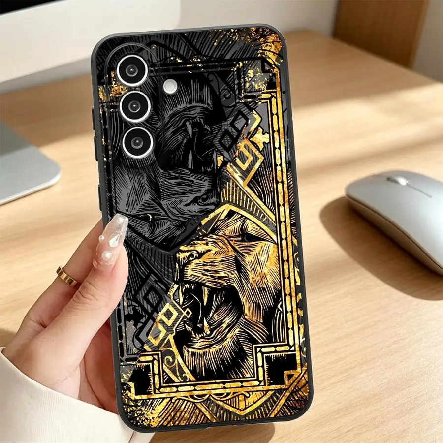 Black Gold Lion Head Case for Samsung Galaxy A57 A53 A17 A55 A23 A52 A36 A15 A25 A16 A37 A05 A73 A51 A06 Phone Cover A70 A50 A13