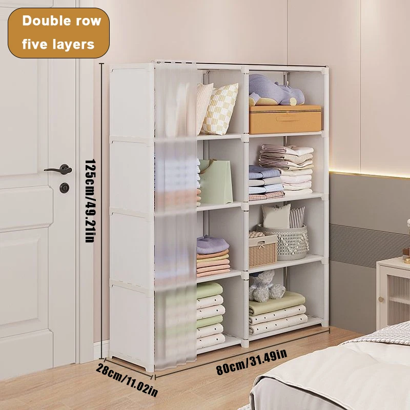 Bedroom Furniture 5 Layers Dustproof Wardrobe High Capacity Partition Bookshelf Bedroom Open Simple Assembly Storage Cabinet