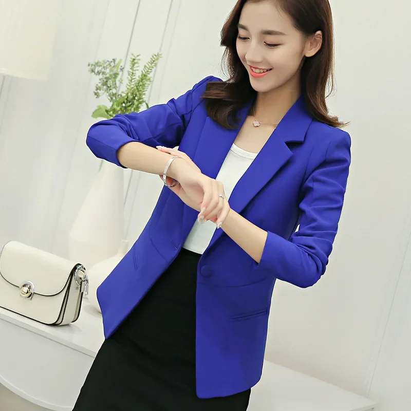 2024 Spring and Autumn Women's Blazer Solid Long Sleeve One Button Blazers Coat Office Lady Slim Suit Blazer Women Jacket