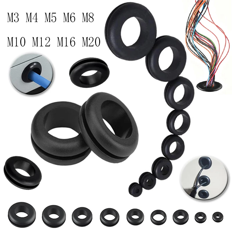 50/100 Stück Gummidichtungsringe, ölbeständiger Kabellochstopfen, Kabelbaumschutz, wasserdichte Unterlegscheiben-Hardware M3-M20