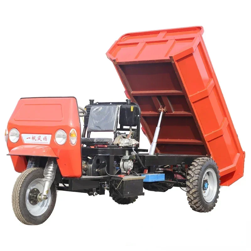 Agricultural diesel tricycle high-horsepower hydraulic dump truck construction farming mountain climbing transport vehicle