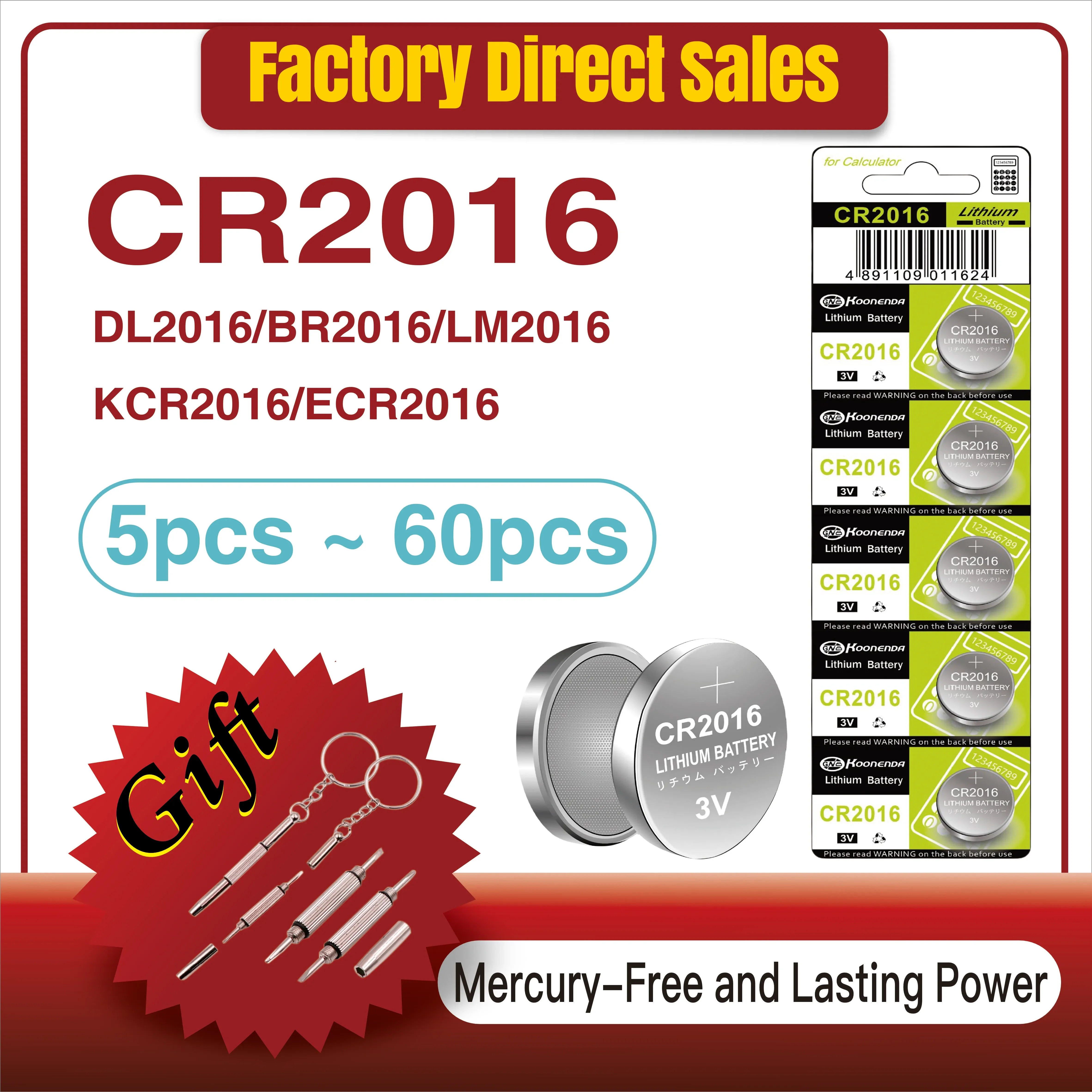 5-60PCS CR2016 Button Batteries CR2016 BR2016 DL2016 Cell Coin Lithium Battery 3V CR 2016 For Car key Toys Watch Electronic