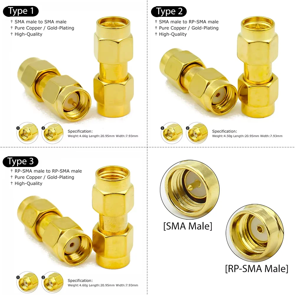 Connecteur coaxial RF droit SMA mâle vers SMA mâle, convertisseur de coupleur RP SMA mâle, expédition rapide pour adaptateur Wifi