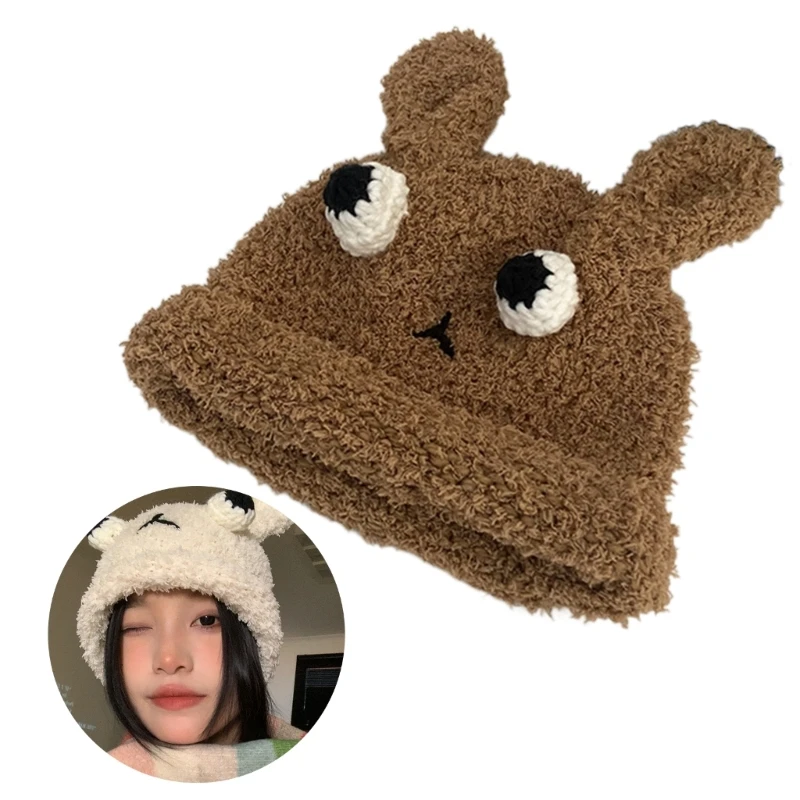 Elastic Windproof Winter Hat Cartoon Bear Design Hat for Women Men Keep Ear Warm Hat Soft Cold Weather Cycling Supplies