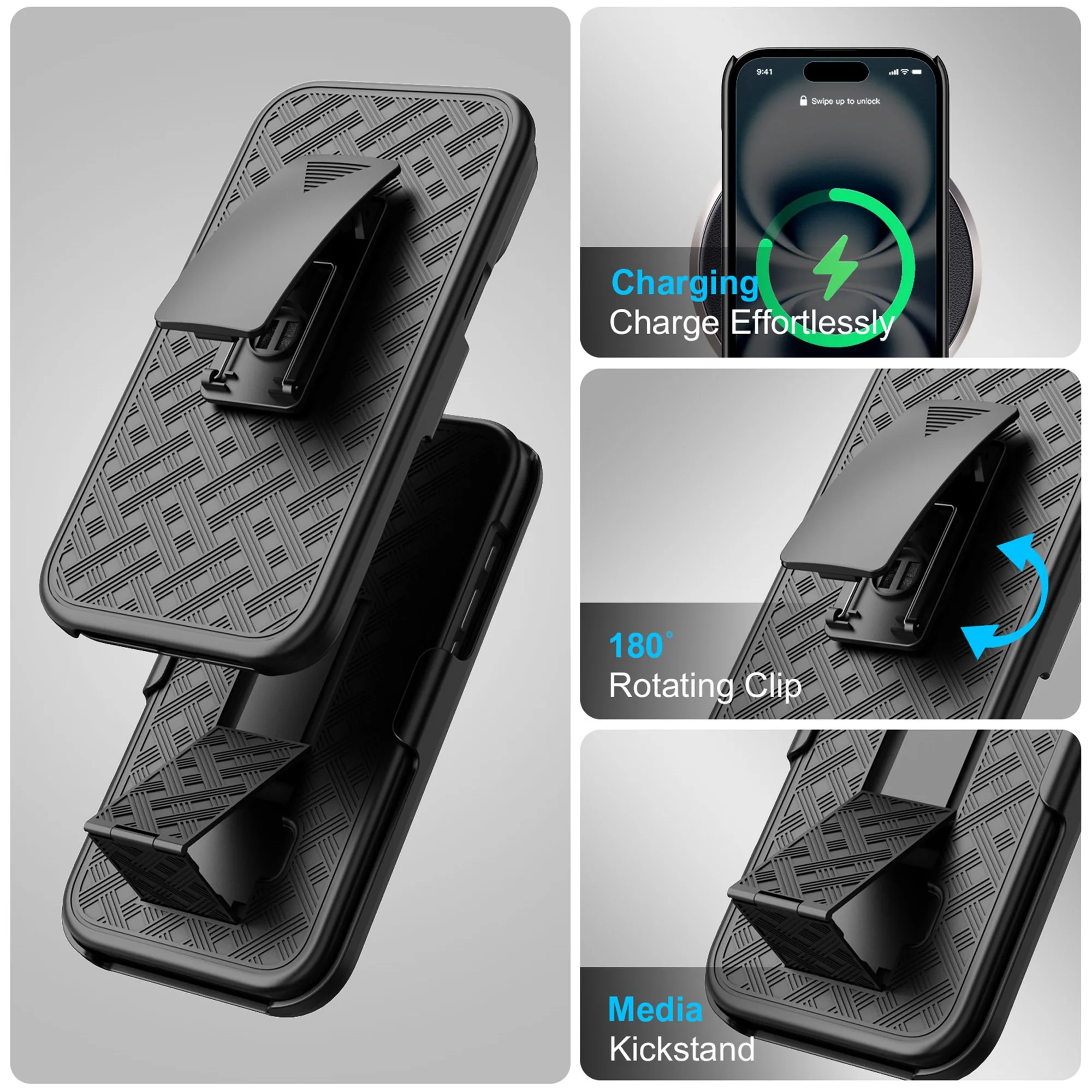 2In1 Phone Shell Holster Combo Case with Kickstand Waist Belt Clip Phone Cover for IPhone 17 PRO MAX for Iphone17 Air Phone Case