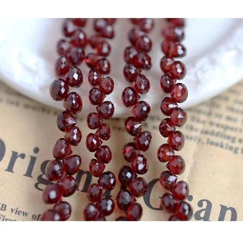 Garnet onion faceted drop 4-6mm nature for making jewelry necklace 20cm FPPJ wholesale