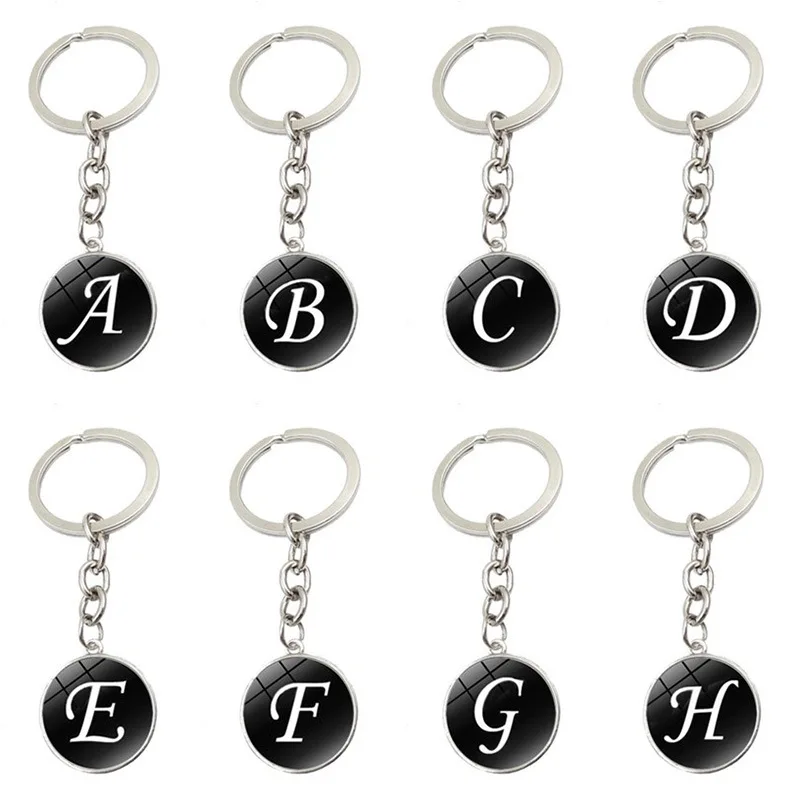 26 English Letters Glass Pendant Key Chain Metal Key Chain Accessories Small Gift