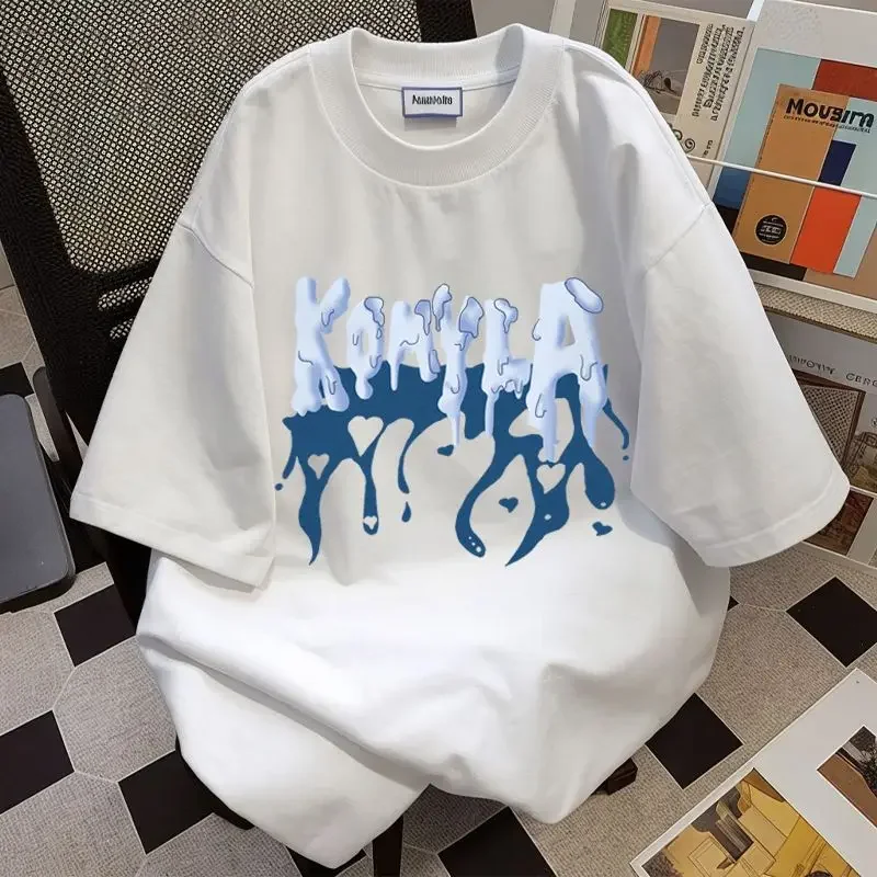 

American Street Ins Men Women Personality Letter Printing Round Neck Short Sleeve Trendy Y2K Couple Hip Hop Casual T-shirt