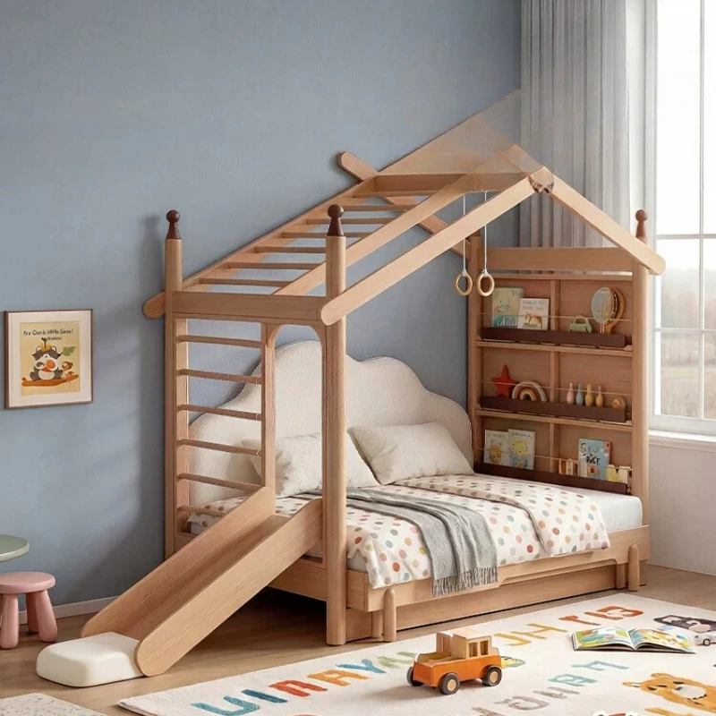 Tongqu Feng Tree House Bed 2026 Push-pull Bookshelf Solid Wood Bed Second Bedroom Single Bed