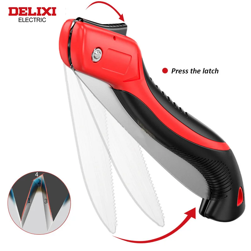 DELIXI ELECTRIC Folding Saw，SK9 steel One-button Folding Design，Sharp Cutting Wood,Camping,GardensPruning Saw,Tree Chopper Knife image 5