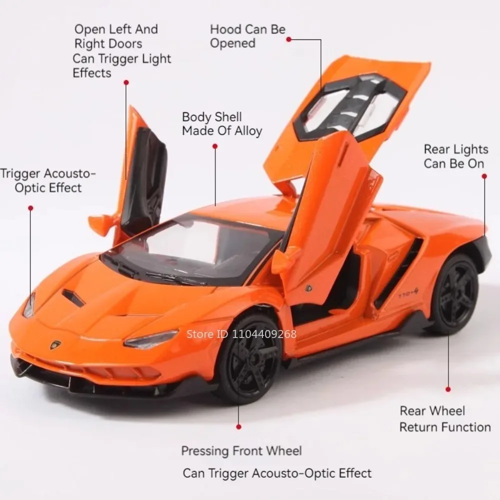 Lambor-modelo de juguete Lp770 SIAN 1:32, coche fundido a presión con sonido, luz, puertas extraíbles, cuerpo de Metal abierto, neumáticos de goma, vehículos, regalos para niños