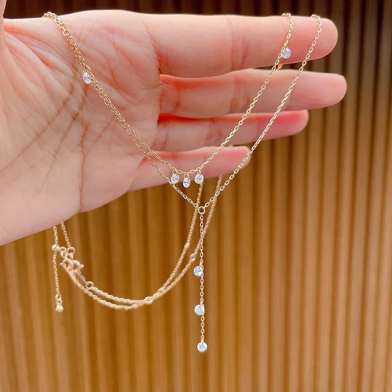 ANENJERY Runde Zirkon Quaste Anhänger Dünne Kette Halskette Für Frauen Schlüsselbein kette Einfache Temperament Schmuck Geschenke