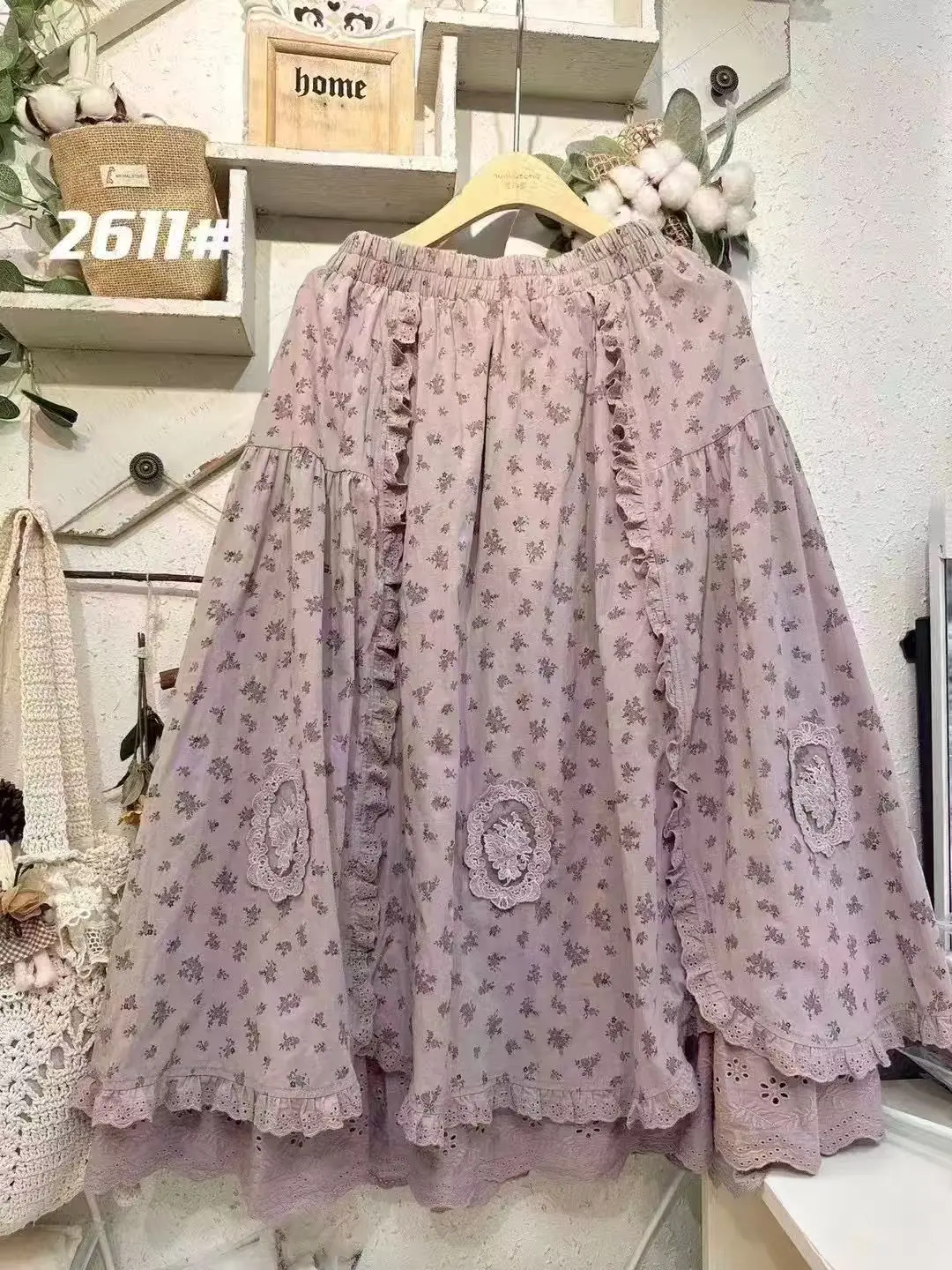 TIYIHAILEY Long Maxi Skirts Elastic Waist A Line Spring and Summer Embroidery Double Layers Cotton Printed 2026 New Ladies