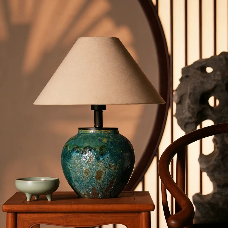 Japanese Creative Ceramics Floor Lamps Designer Textile Crafts Lampshade Table Lamp Bedroom Bedside