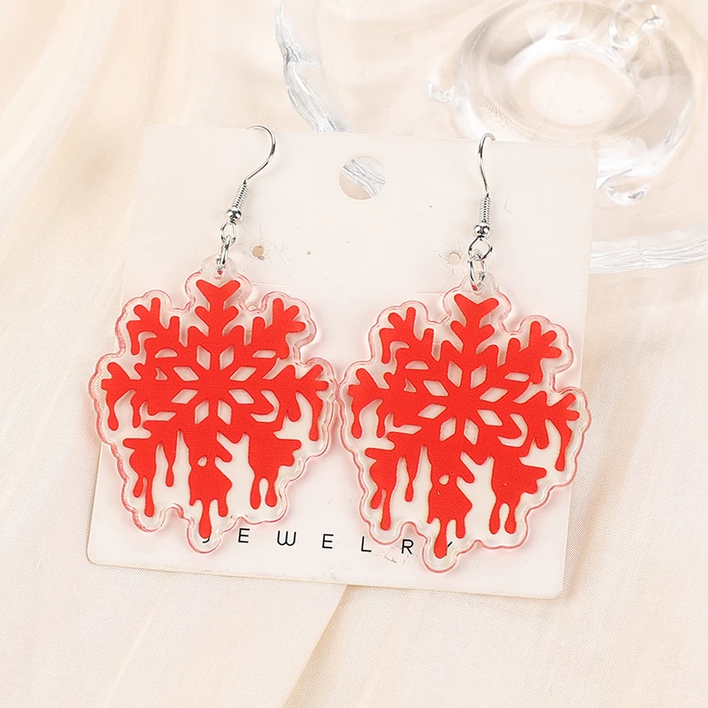 1Pair Christmas Drop Earring Acrylic Gnome Snowflake Fashion Jewelry For Woman Girl Holiday Birthday Gift