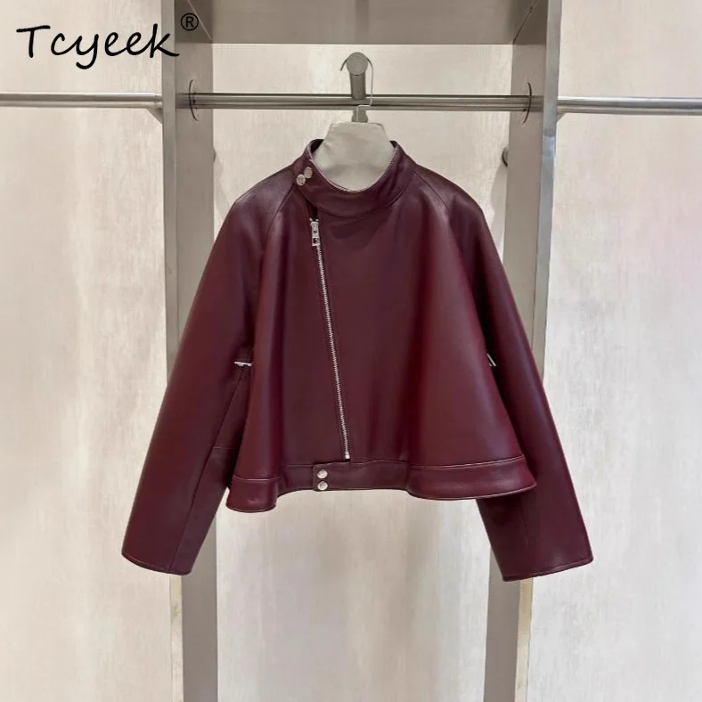 Tcyeek Natural Sheepskin Womens Jackets Real Leather Jacket Women Cloak Coat Short Autumn Clothes Motocycle Casaco Feminino