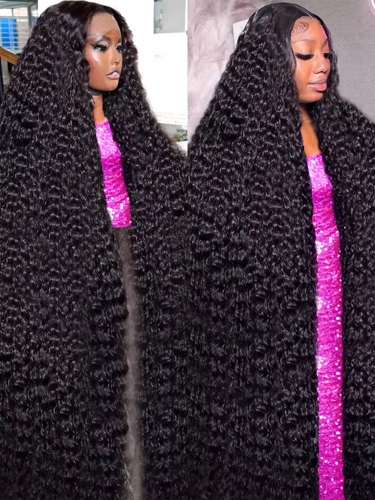 

Natural Color 52 Inch Long Deep Wave 13x6 HD Transparent Full Frontal Lace 5x5 Closure Curly Human Hair Pre plucked Wigs