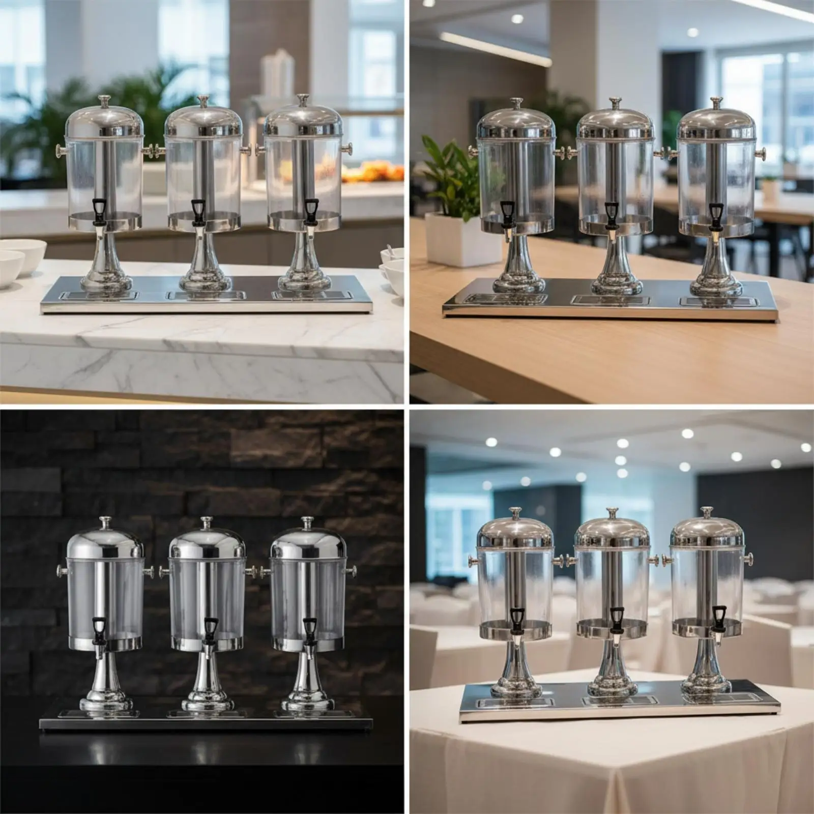 Countertop Three-Head Beverage Dispenser Detachable, Triple Drink Dispenser, for Buffets