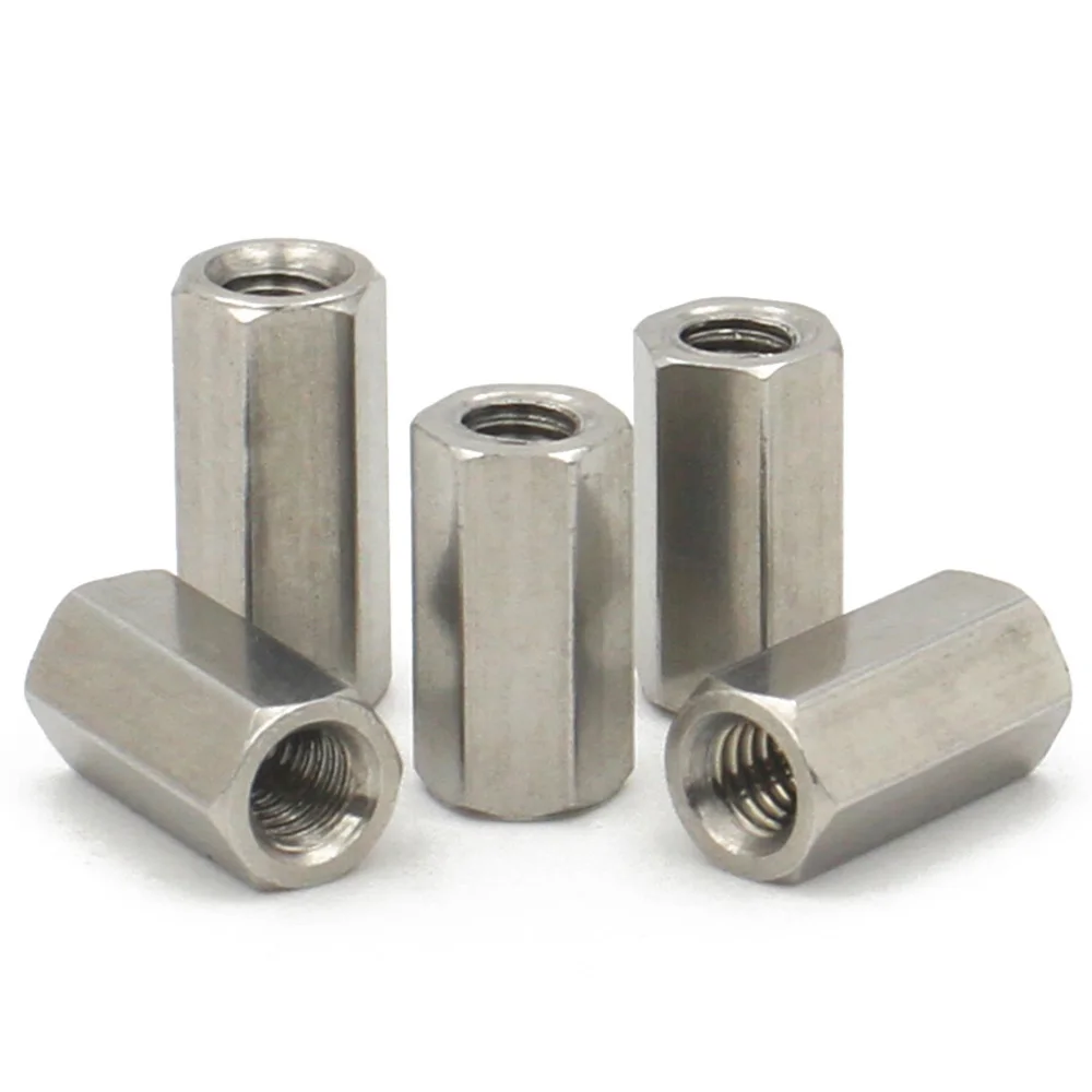 2-10pcs M2 M2.5 M3 M4 M5 M6 M8 M10 M12 304 Stainless Steel Hexagonal Coupling Nuts Double-End Spacer Standoff Extended Hex Nut