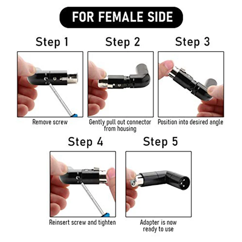 

A29Z-Rotatable XLR Angle Adapter Dual Male And Female L-Shaped Connector Metal Adapter With 4 Adjustable Angle Positions