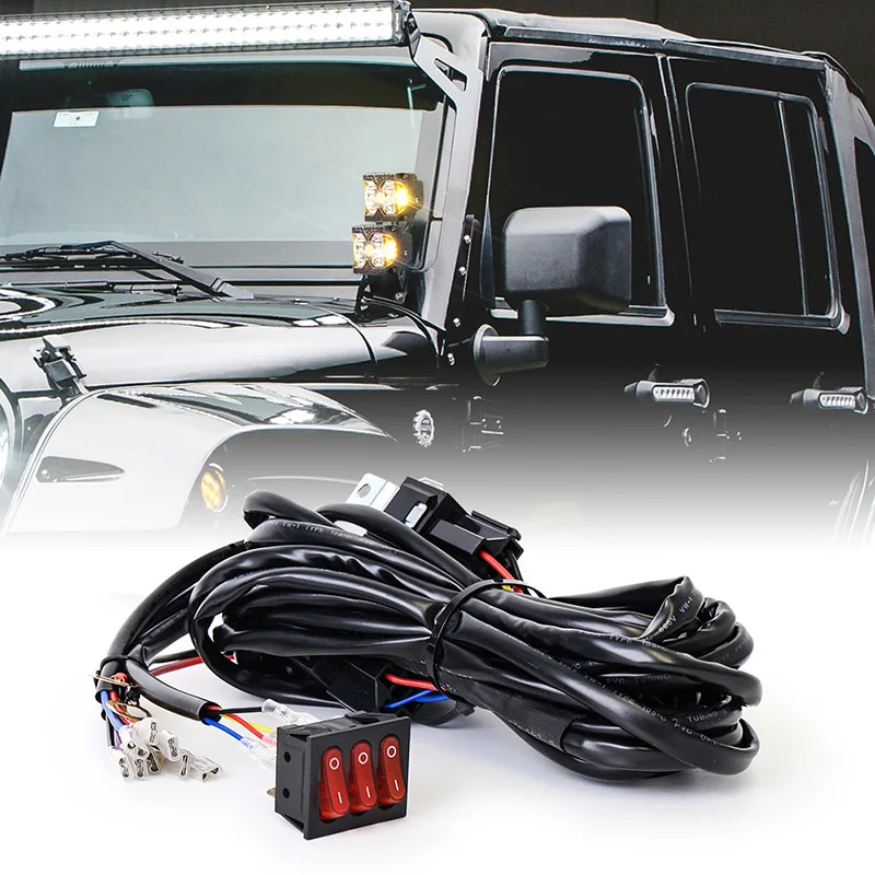 Automotive Parts Off road Vehicle for Wrangler Modified One to Two 4-core LED Work Light Suitable Switch Wire Group