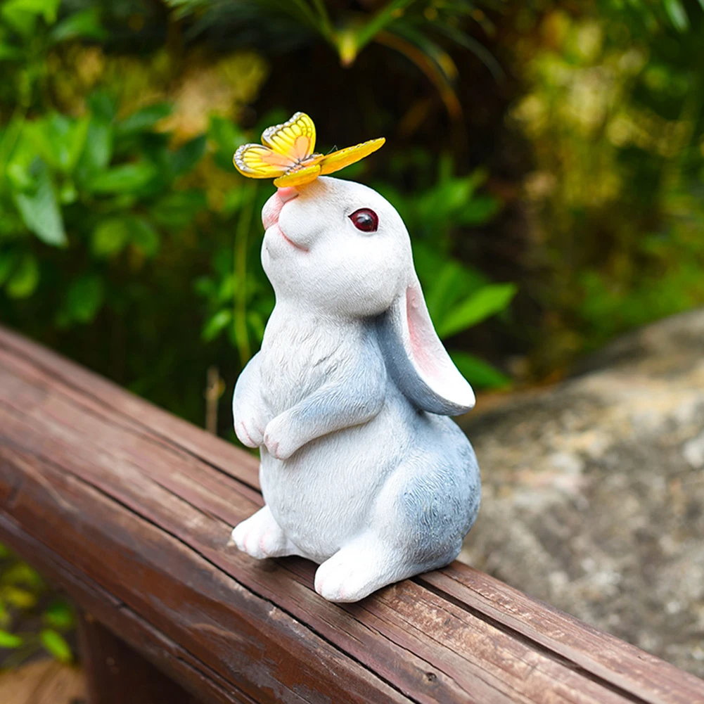 Solar Rabbit Light Solar Bunny Decorative Light Waterproof Cute Rabbit Figurine Resin Cartoon for Patio Lawn Courtyard