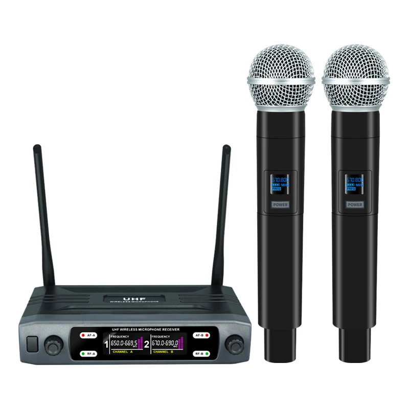 Professional Wireless Microphone Dual Channel UHF Fixed Channel Stage Performance Live Speech