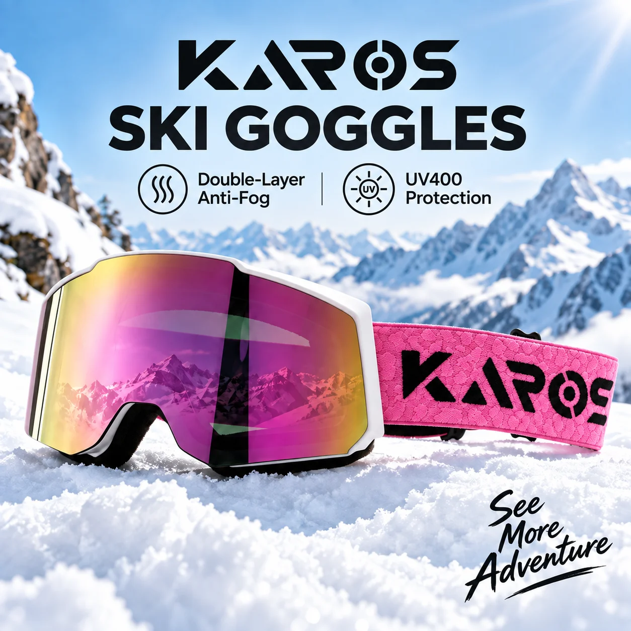 Karos Ski Goggles Double Layer Anti-Fog UV400 Snowboard Eyewear for Men Women Skiing Snowmobile Winter Outdoor Sports Glasses