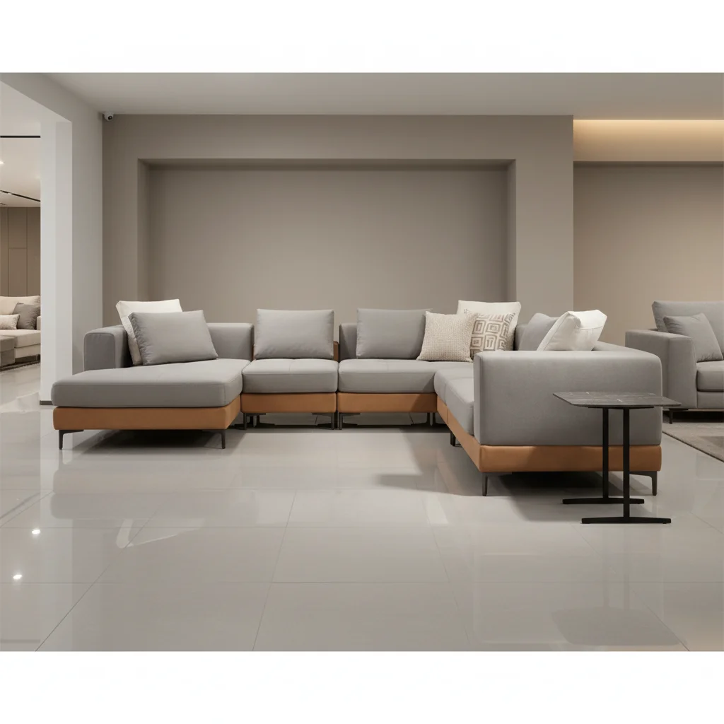 m French Style Modern Extendable Tufted Microfiber Sectional Sofa Set for Living Room High Back 8 Seater m