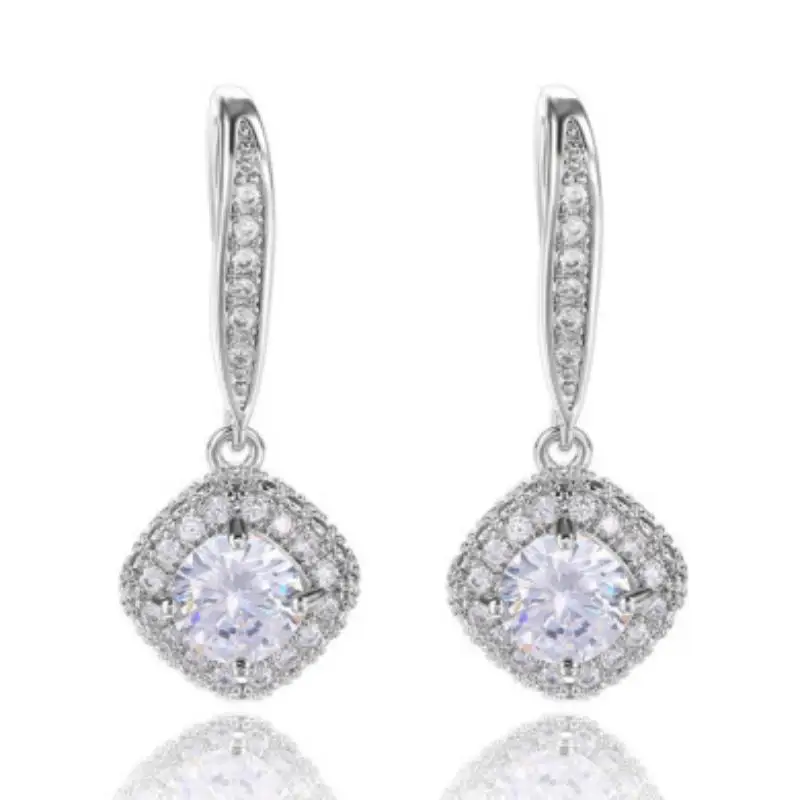 Non-Fading Square Cubic Zirconia Drop Earrings Sparkling Dangle Hook Earrings for Women Long-Lasting Daily Jewelry Wear