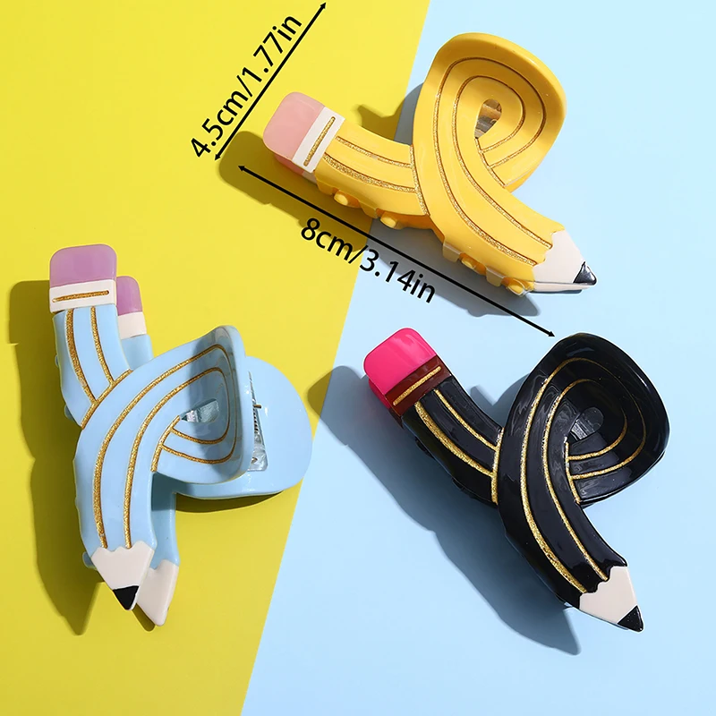 Funny Colored Pencil Hair Claw Creative Design Acetate Hair Claw Clips Shark Catch Hair Accessories For Women Girls