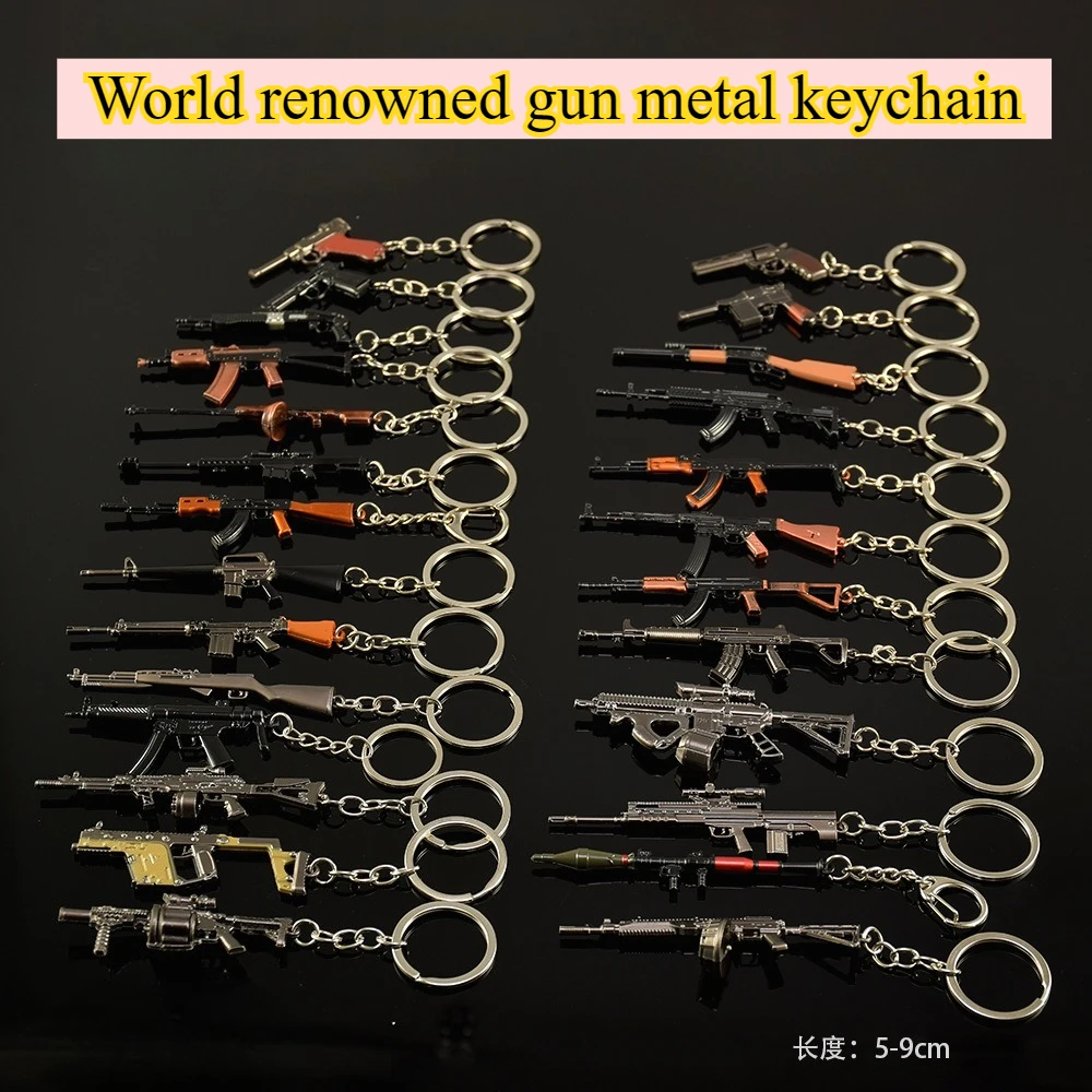 

MINI World Renowned Gun Metal Keychains Barrett /AKMT88 Sniper Rifle /STG44 /AKS74U /QBZ03 /SPAS-12/Belgian FN Assault Guns Toys