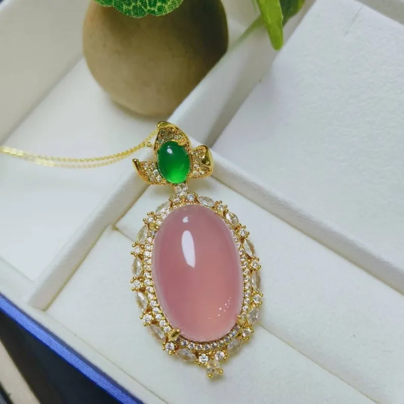 Natural High Ice Pink Big Egg Surface Agate Men's and Women's Popular Pendant
