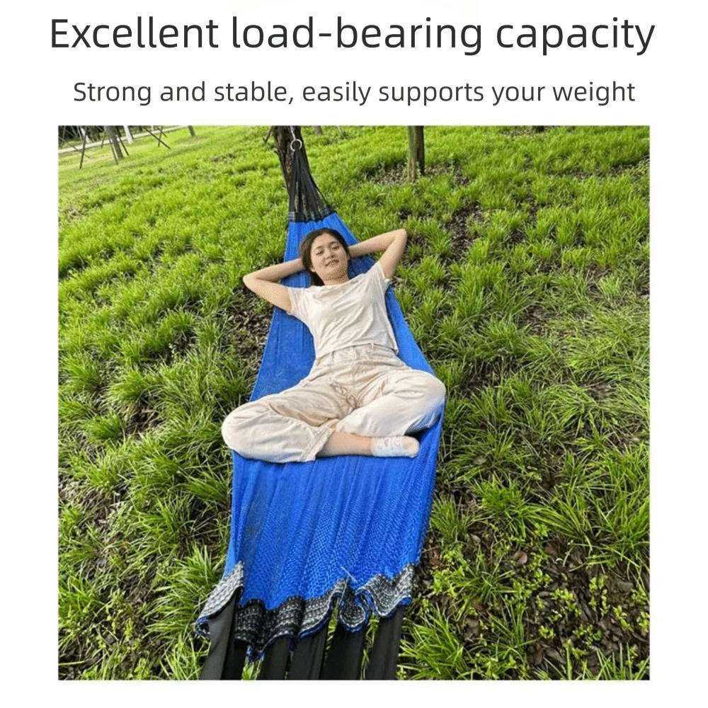 Sturdy Portable Mesh Hammock Breathable Cooling Ice Silk Hanging Bed Foldable Comfortable Outdoor Camping Swing Backyard