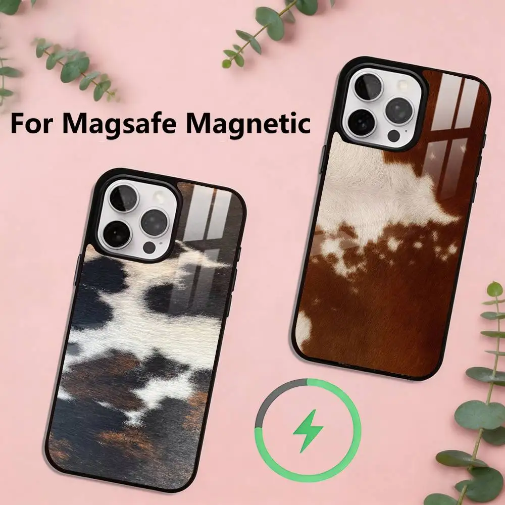 

Brown White Cow Phone Case For iPhone17,16,15,14,13,12,11 Plus,Pro Magnetic with Magsafe Wireless Charging