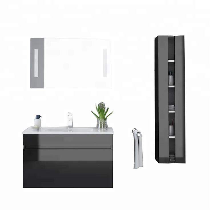 

Bathroom Furniture Set Black White Single Sink PVC Bathroom Cabinet