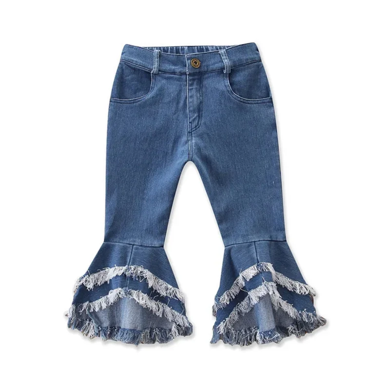 Girl Flared Jeans Ripped Jeans Wide Leg Casual Trousers Capris Pants Oversize Teenage Denim Shorts Clothes for 1 to 10T Childr }