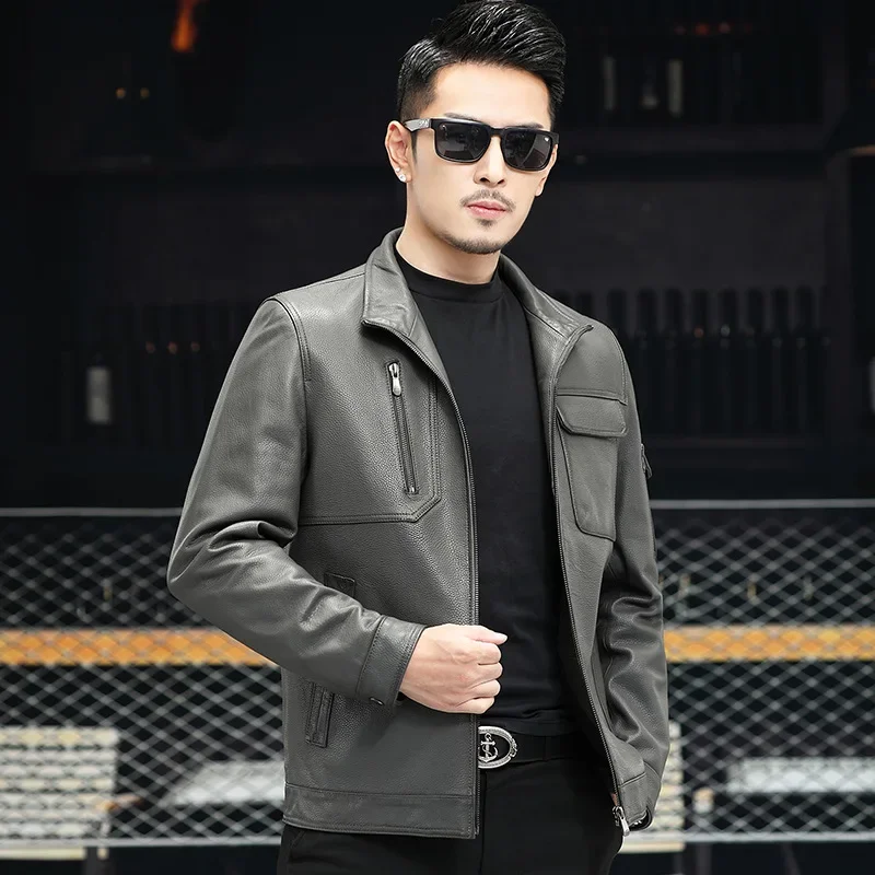 Tcyeek Real Leather Jecket Men Motocycle Jackets Spring Autumn Mens Clothes Fashion Male Leather Coat 2025 Jaqueta Couro